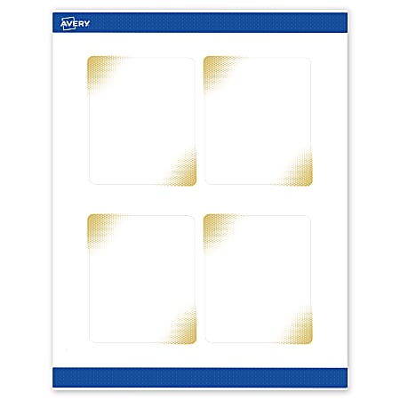 Avery® Printable Labels With Sure Feed® Technology, S00-EWD, Rectangle, 4" x 3-1/3", Matte White With Preprinted Gold-Blush Pattern, Pack Of 40