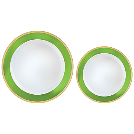 Amscan Round Hot-Stamped Plastic Bordered Plates, Kiwi Green, Pack Of 20 Plates