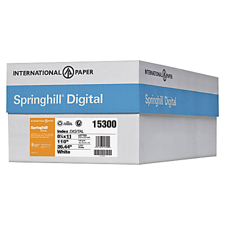 Springhill 015300 Digital Index White Card Stock, 110 lb, 8 1/2 x 11, 250  Sheets/Pack - 015300