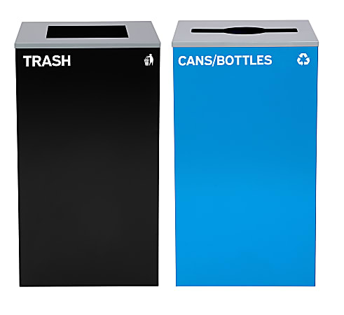 Alpine Industries Stainless-Steel Open Top Cans/Bottles Recycling And Trash Can Set, 29 Gallons, Black/Blue - ALP4450-BLK-KIT5