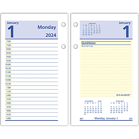 2024 Daily Planner Insert, Day on One Page Refill