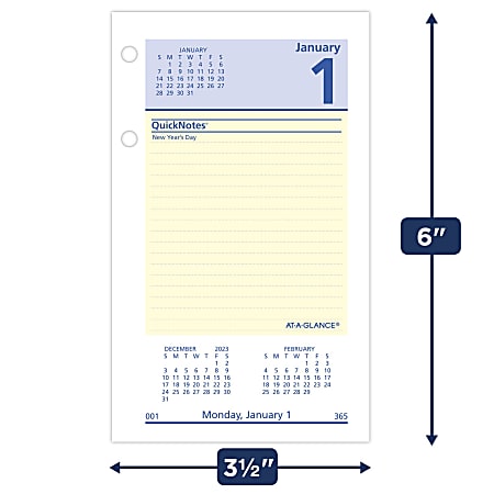 2024 AT A GLANCE QuickNotes Daily Loose Leaf Desk Calendar Refill 3 12 x 6  January To December 2024 E51750 - Office Depot