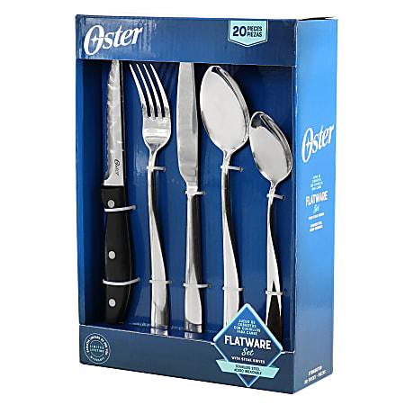 Oster Stonington 20-Piece Flatware Set With Steak Knives, Silver