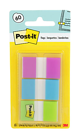 Post-it® Flags, 1", Assorted Colors, 20 Flags Per Pad, Pack Of 3 Pads