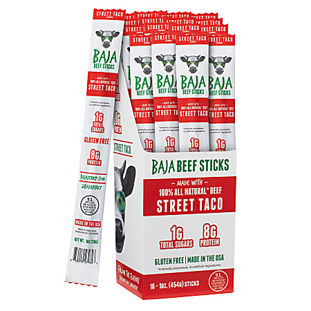 Baja Beef Sticks, Street Taco, 1 Oz, Box Of 16 Sticks