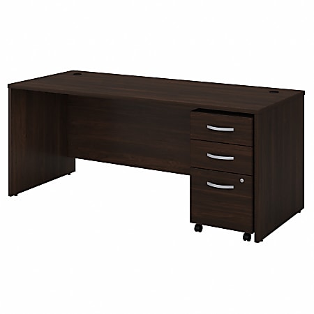 Bush Business Furniture Studio C Office 72"W Computer Desk With Mobile File Cabinet, Black Walnut, Standard Delivery