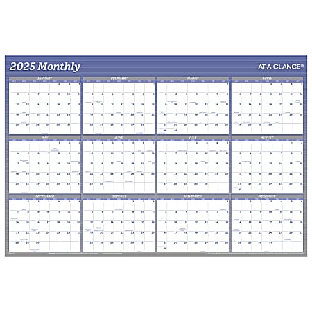 2025 AT-A-GLANCE® Reversible Yearly Wall Calendar, 24" x 36", Blue, January 2025 To December 2025, A1102