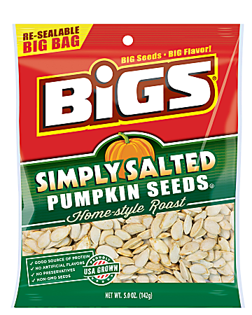 Bigs Pumpkin Seeds, Simply Salted, 5 Oz, Pack Of 12