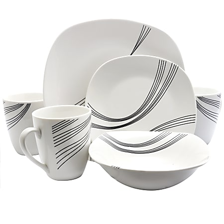 Gibson Curvation 16-Piece Soft Square Dinnerware Set, White