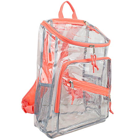 Eastsport PVC Deluxe Top-Loader Backpack, Clear/Coral