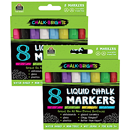 Teacher Created Resources Chalk Brights Liquid Chalk Markers, 2-Sided, Assorted Colors, 8 Markers Per Pack, Set Of 2 Packs