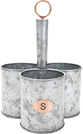 Mind Reader 3-Section Round Utensil Holder, 7"H x 7"W x 10"D, Silver/Copper