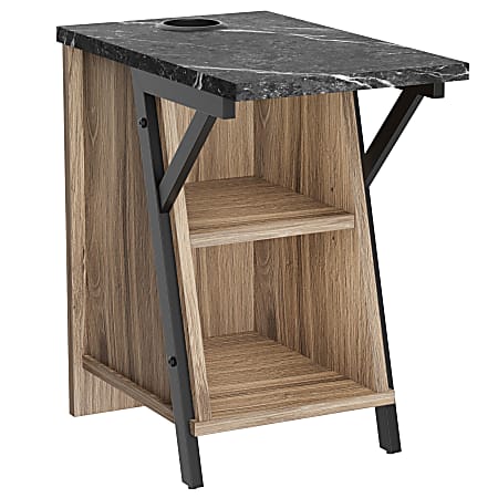 Bestier 13.78 in. W End side table Nightstand with adjustable shelf and cup holder, Pinewood