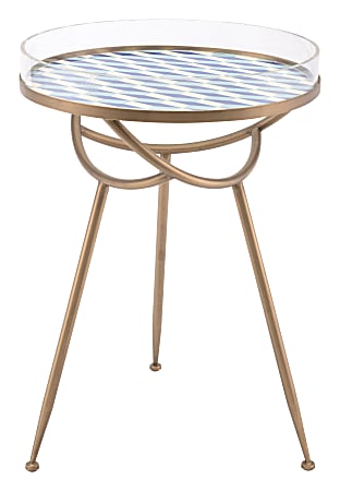 Zuo Modern Lattice Table, Round, Blue/Brass