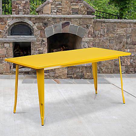 Flash Furniture Commercial Grade Indoor/Outdoor Metal Table, 29-1/2”H x 31-1/2”W x 63”D, Yellow