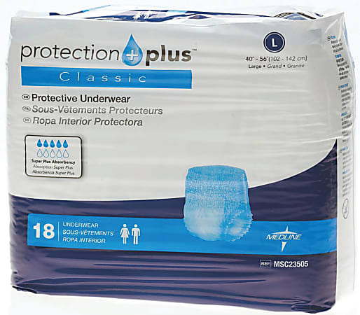 Protection Plus Classic Protective Underwear, Large, 40 - 56", White, 18 Per Bag, Case Of 4 Bags