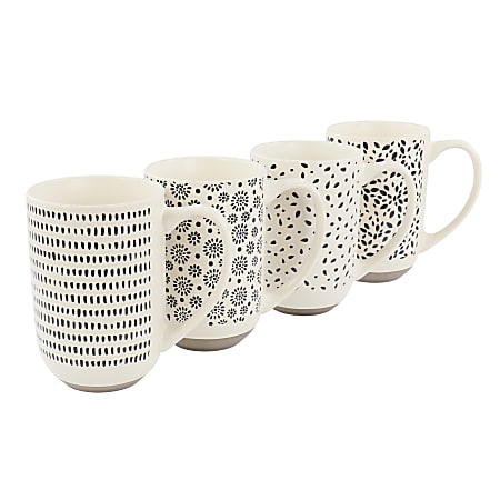 Mr. Coffee Dutton Springs Stoneware Mug Set, 19 Oz, White, Set Of 4 Mugs