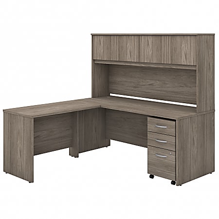 Bush® Business Furniture Studio C 72"W x 30"D L-Shaped Desk With Hutch, Mobile File Cabinet And 42"W Return, Modern Hickory, Standard Delivery