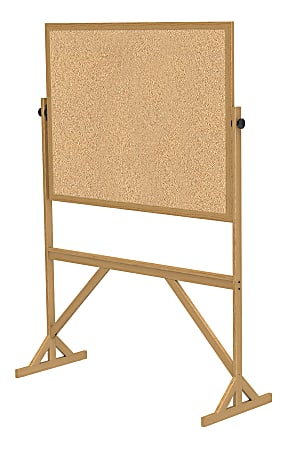 Ghent 2-Sided Cork Bulletin Board, 72 1/8" x 53 1/4", Wood Frame With Brown Finish