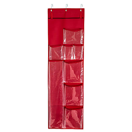 Honey Can Do Over-The-Door Wrapping Paper Organizer, 64" x 18-1/2", Red