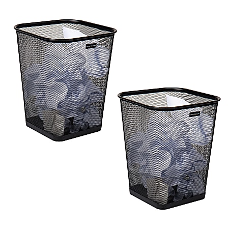 Mind Reader Metal Trash Can Square Waste Paper Basket, 12 1/4"H x 9 3/4"W x 9 3/4"D, Black, Set of 2