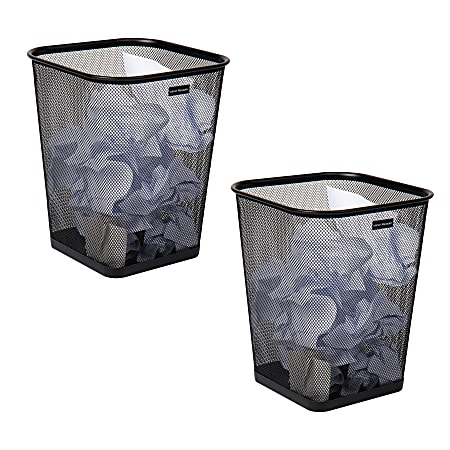 Mind Reader Metal Trash Can Square Waste Paper Basket, 12 1/4"H x 9 3/4"W x 9 3/4"D, Black Set of 2