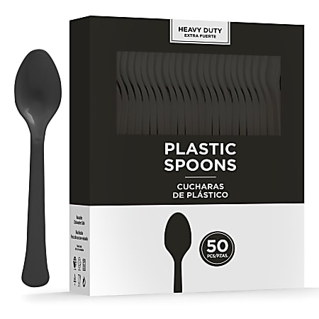 Amscan 8018 Solid Heavyweight Plastic Spoons, Jet Black,