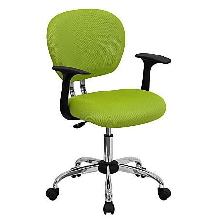 Flash Furniture Mesh Mid-Back Swivel Task Chair With Arms, Apple Green/Silver