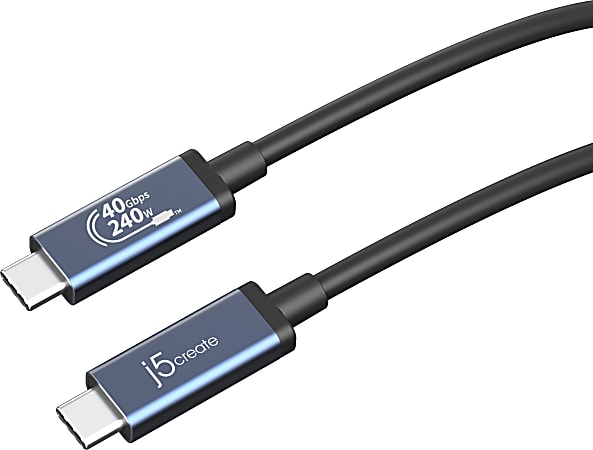 j5create USB 40Gbps 240W USB Type-C Cable, Black/Space Gray, JUC29L08