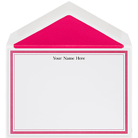 The Occasions Group Stationery Note Cards, 4 1/2" x 6 1/4"W, Flat, Hot Pink Double Border, White Matte, Box Of 25