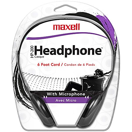 Maxell HP200MIC 199929 Headset - Mini-phone (3.5mm) - Wired - Ear-cup - 6 ft Cable - Black