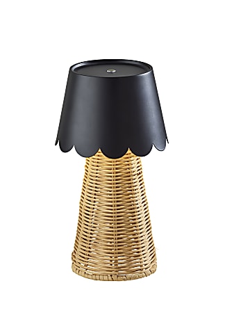 Adesso Tory LED Cordless Table Lamp, Black/Rattan with Black Metal Shade