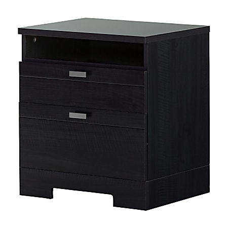 South Shore Reevo Nightstand With Cord Catcher, 22-1/2"H x 22-1/4"W x 17"D, Black Onyx