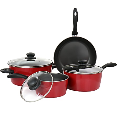 Gibson Home Armada 7-Piece Carbon Steel Non-Stick Cookware Set, Red