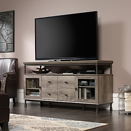 Sauder Canal Street Entertainment Credenza For 60 TVs 30 H x 60 W x 18 D Northern OakDark Metal ODP Business Solutions