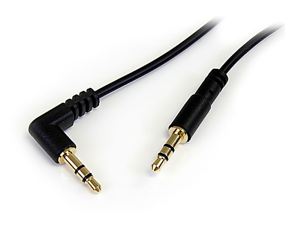 StarTech.com 3 ft Slim 3.5mm to Right Angle Stereo Audio Cable - M/M - Right angle slim 3.5mm cable for mobile audio devices