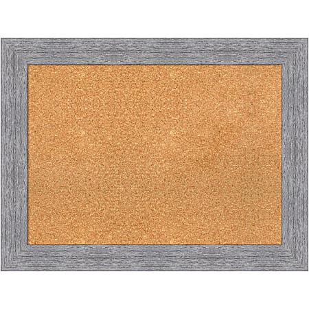Amanti Art Rectangular Non-Magnetic Cork Bulletin Board, Natural, 33” x 25”, Bark Rustic Gray Plastic Frame
