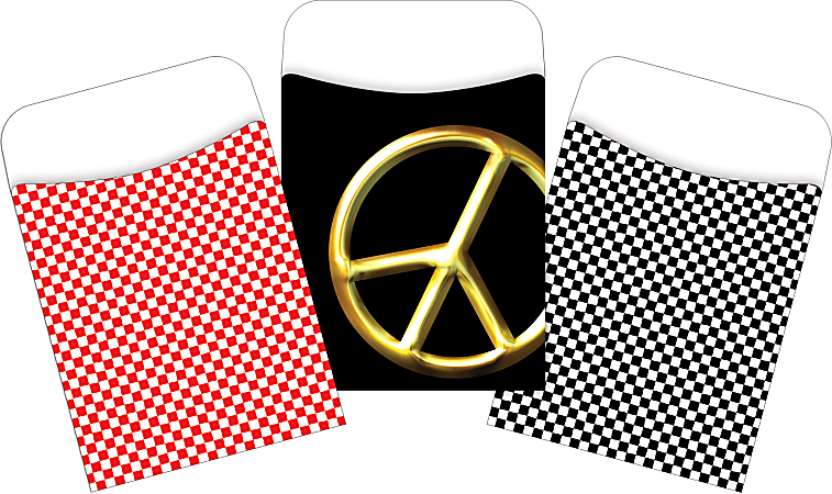 Barker Creek Peel & Stick Library Pockets, 3-1/2" x 5-1/8", Peace & Checks, Set Of 90 Pockets