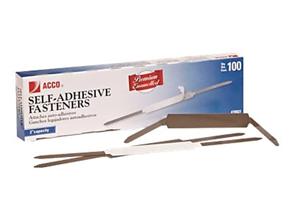 ACCO® Premium Self-Adhesive Fastener, 2" Capacity, 2 3/4" Prong to Prong, Box of 100 - 2.8" - 2" Size Capacity - 70021