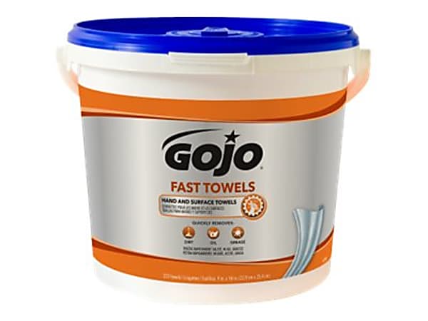 Gojo® Fast Towels Hand/Surface Cleaner - 9" Width x 10" Length - White - 225 Tub - 1 Each