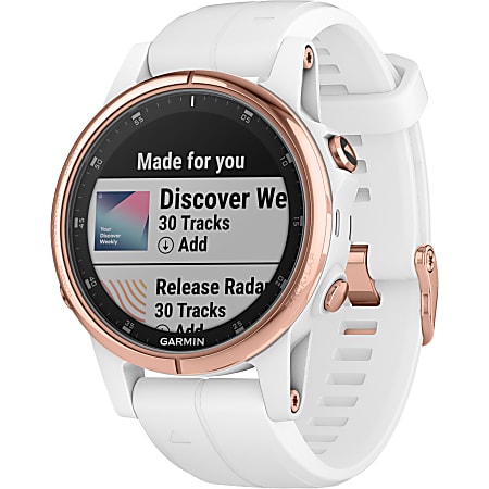 Garmin fÄ“nix 5S Plus GPS Watch - Wrist - 316 GB - 1.2" - 240 x 240 - Touchscreen - Bluetooth - Wireless LAN - GPS - 168 Hour - Round - 1.65" - Rose Gold Case - Carrara White Band - Stainless Steel Bezel, Sapphire
