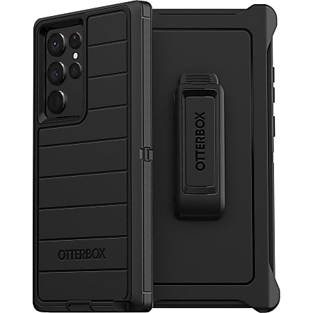 OtterBox Defender Series Pro Rugged Carrying Case (Holster) Samsung Galaxy S22 Ultra Smartphone - Black - Bacterial Resistant Exterior, Drop Resistant, Scrape Resistant, Dirt Resistant Port, Dust Resistant Port, Lint Resistant Port - Holster