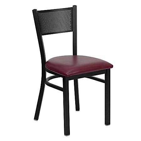 Flash Furniture Grid-Back Metal/Vinyl Restaurant Accent Chair, Burgundy/Black