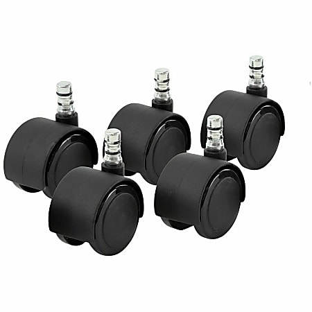Master Caster Duet Noiseless Chair Mat Casters - 2" Diameter - 110 lb Load Capacity - Polyurethane - Matte Black - 5 / Set
