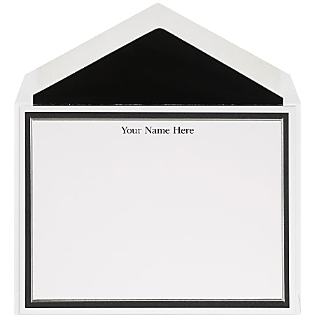 The Occasions Group Stationery Note Cards, 4 1/2" x 6 1/4"W, Flat, Black Silver Double Border, White Matte, Box Of 25