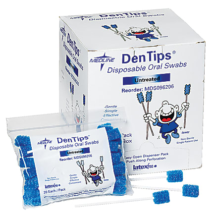 Medline DenTips Oral Swabsticks, Untreated, Blue, Case Of 1,000