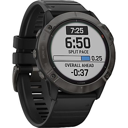 Garmin fÄ“nix 6X Pro Solar GPS Watch - Wrist - 1.4" - 280 x 280 - Touchscreen - Bluetooth - Wireless LAN - GPS - 1104 Hour - Round - 2.01" - Titanium Carbon Gray Case - Black Band - Diamond-like Carbon (DLC