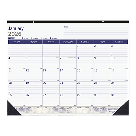 2026 Blueline DuraGlobe™ Monthly Desk Pad Calendar, 22" x 17", Blue/White, January To December, C177227
