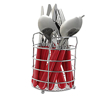 Gibson Sensations II 16-Piece Stainless-Steel Flatware Set With Caddy, Red