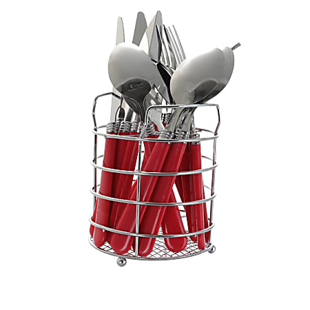 Gibson Sensations II 16-Piece Stainless-Steel Flatware Set With Caddy, Red